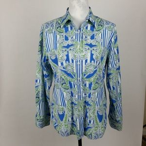 Foxcroft Paisley Button Down Long Sleeve Shirt 10